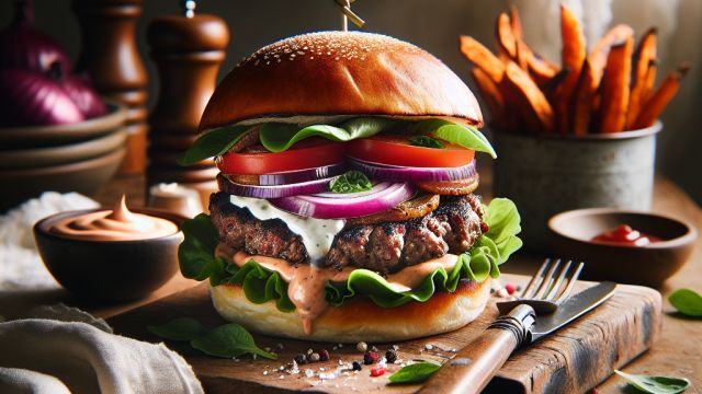 Brieža gaļas burgers attēls