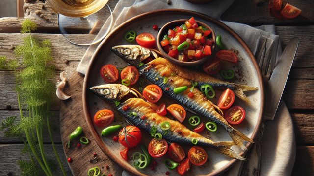 Ceptas Baltijas jūras reņģes ar svaigu tomātu salsu un grillētas paprikas majonēzi attēls