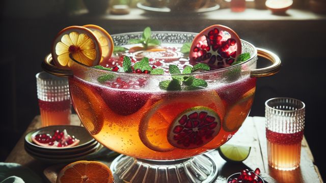Dzirkstošs granātābolu - citrusu punšs attēls