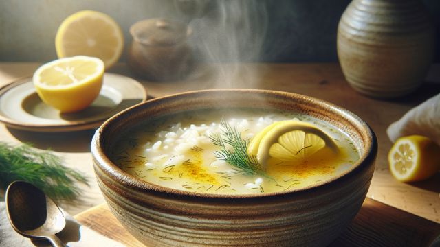 Grieķu citrona - vistas zupa "Avgolemono" attēls