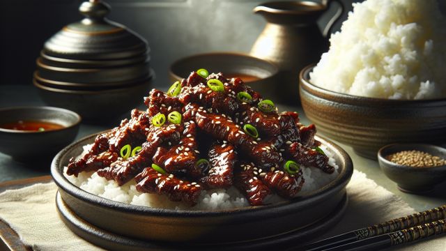 Korejas "Bulgogi" - marinēta liellopa gaļa ar sezama sēkliņām attēls