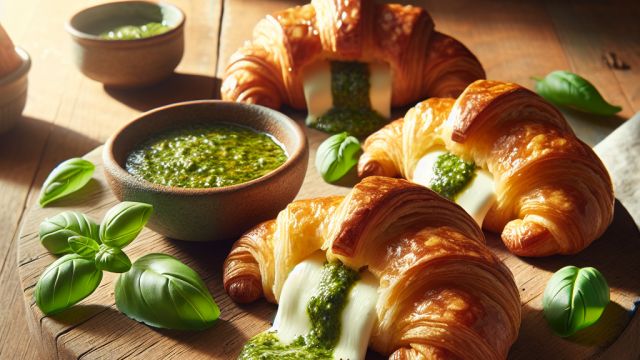 Kruasāns ar pesto un mocarellu attēls