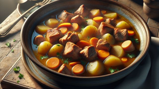 Lauku sautējums ar kartupeļiem un cūkgaļu attēls