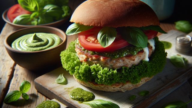 Tītara burgeri ar zaļo pesto majonēzi attēls