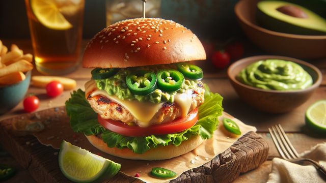 Tītara burgers ar sieru un jalapeno - avokado krēmu attēls