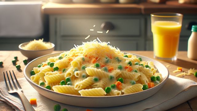 Vienkāršā “bērnu prieks” pasta ar sieru un dārzeņiem attēls