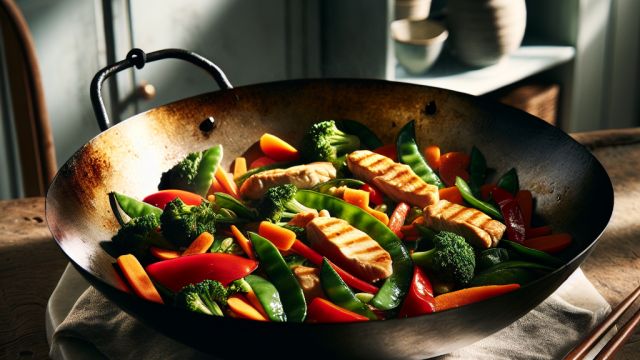 Wok ar dārzeņiem un vistu attēls