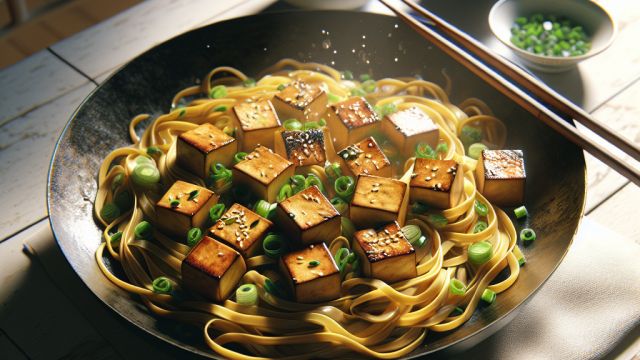 Wok ar tofu un olu nūdelēm attēls