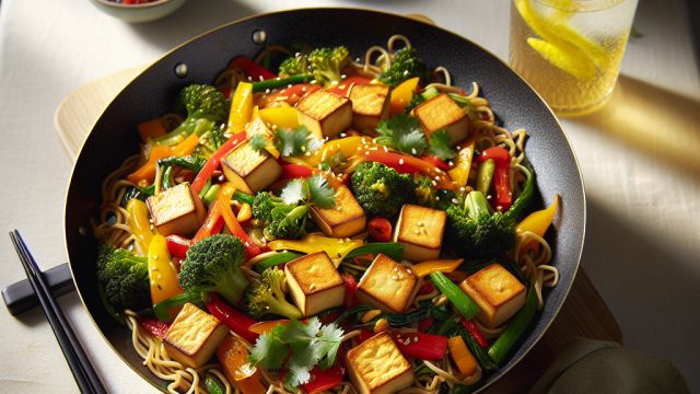 Wok ar tofu un olu nūdelēm attēls