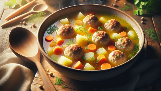 Zupa ar vistas gaļas bumbiņām attēls